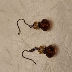 Brown and tan beads dangle earrings